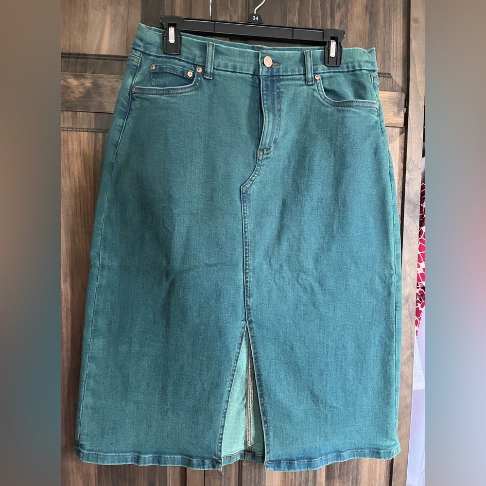 Teal Denim Midi Skirt Denim and Company